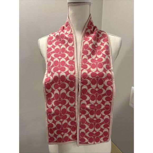 Coach, Vintage? Wool Scarf 100% Merino Wool "C" Logo Scarf Reversible Polka Dots - Picture 1 of 5